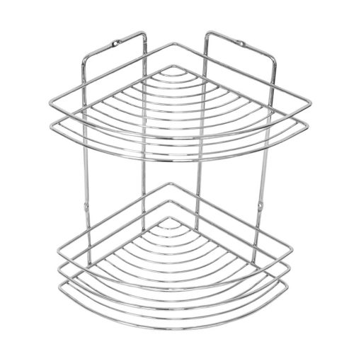 Kétszintes fürdőszobai sarokpolc, króm